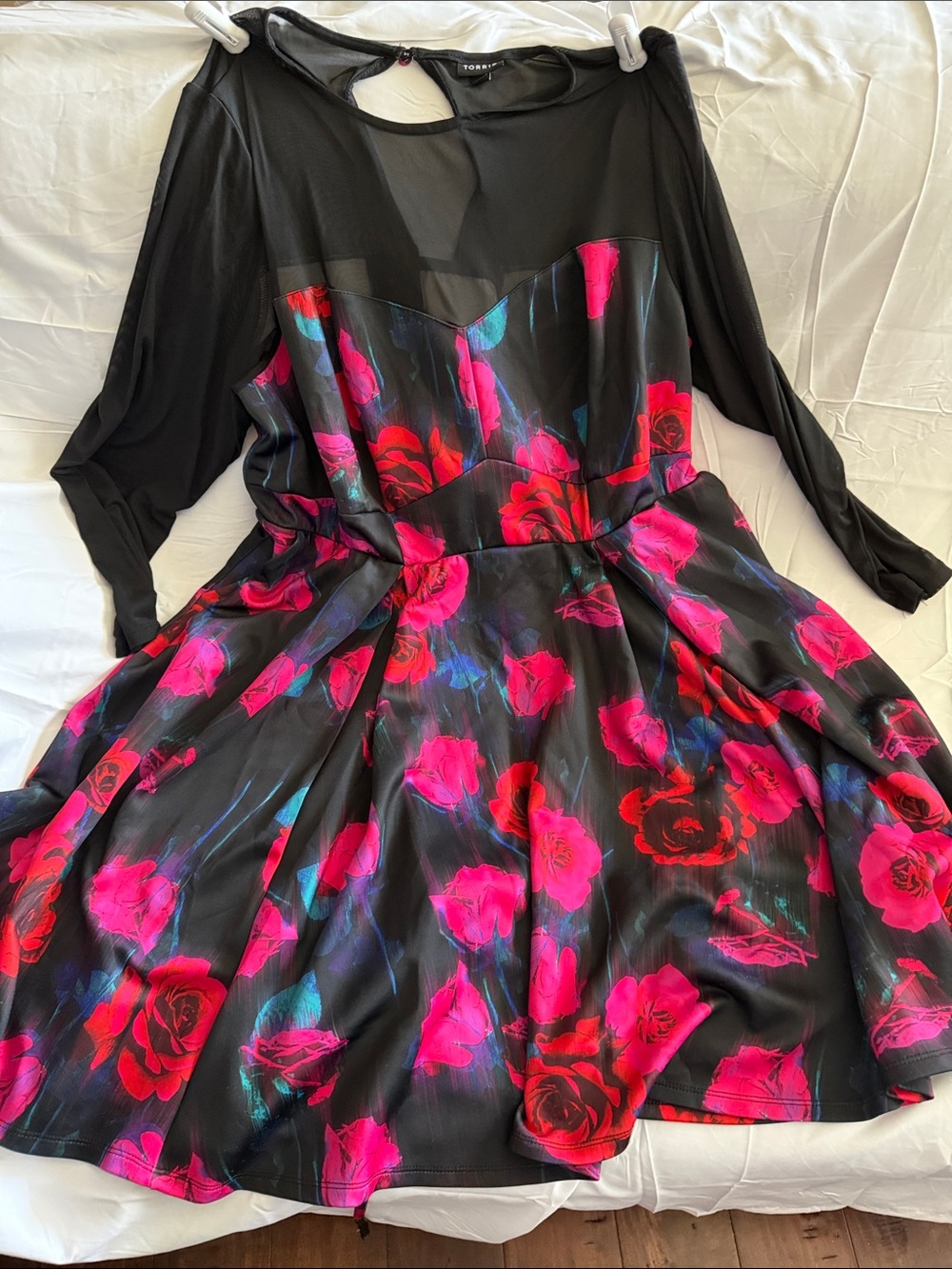 torrid 3 Black Dress with Pink and Red Rose Print